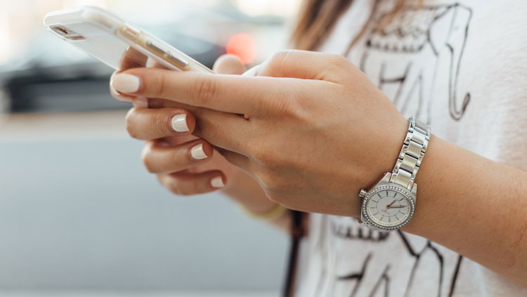 woman using her company phone